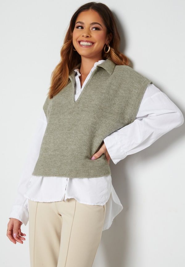 ONLY Mayse Polo Knit Pullover Seagrass M