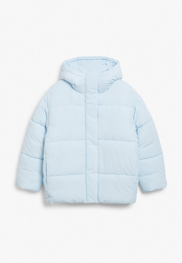 Oversized puffer jacket with hood - Blue