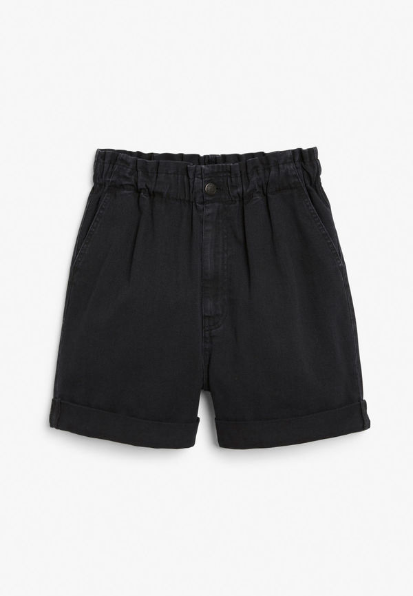 Paper bag waist denim shorts - Black