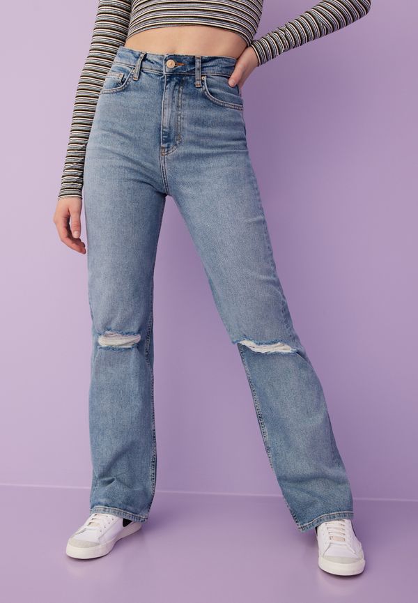 Pieces - High waisted jeans - Pcholly Ultra Hw Wide Destoy Mb Jn - Jeans