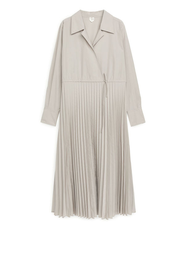 Pleated Wrap Dress - Brown