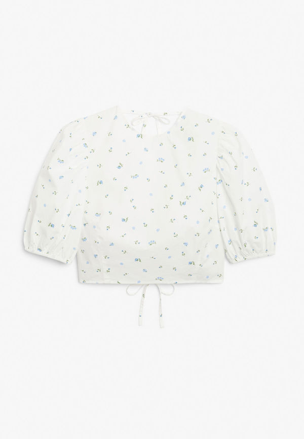 Puff sleeve cropped blouse - White