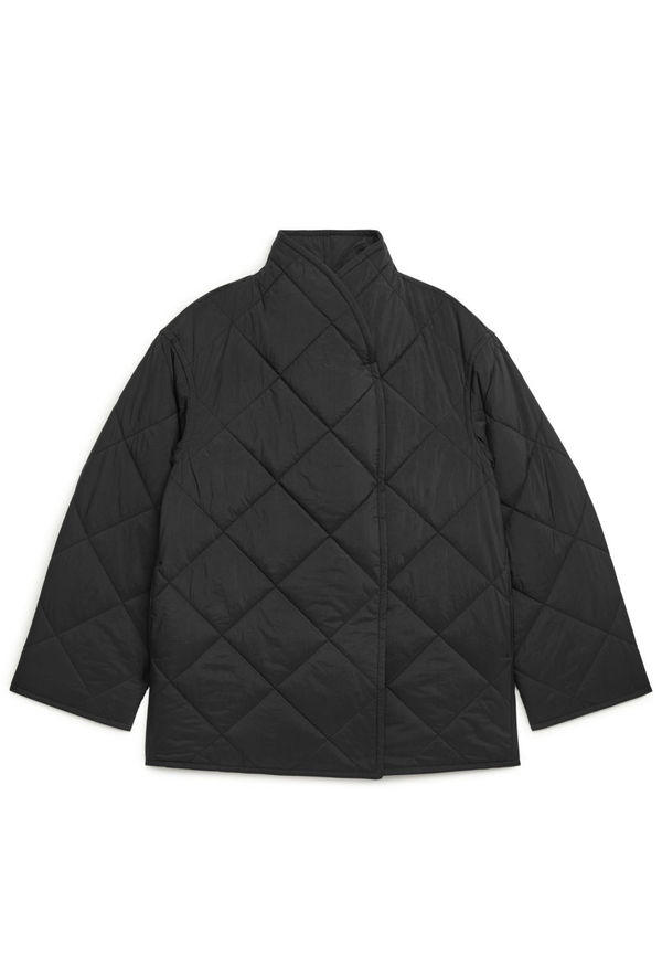 Quilted Shawl Collar Jacket - Black