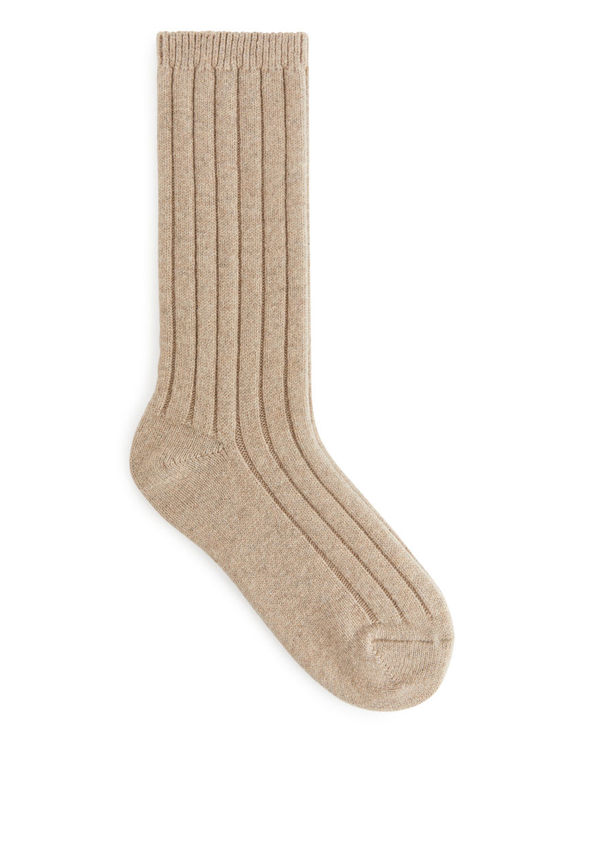 Recycled Cashmere Blend Socks - Beige
