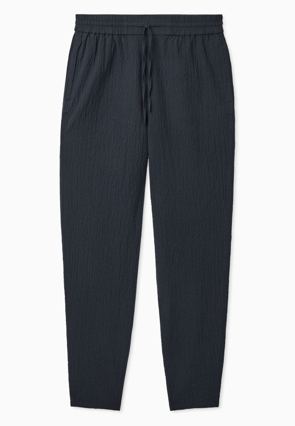 REGULAR-FIT ELASTICATED SEERSUCKER TROUSERS