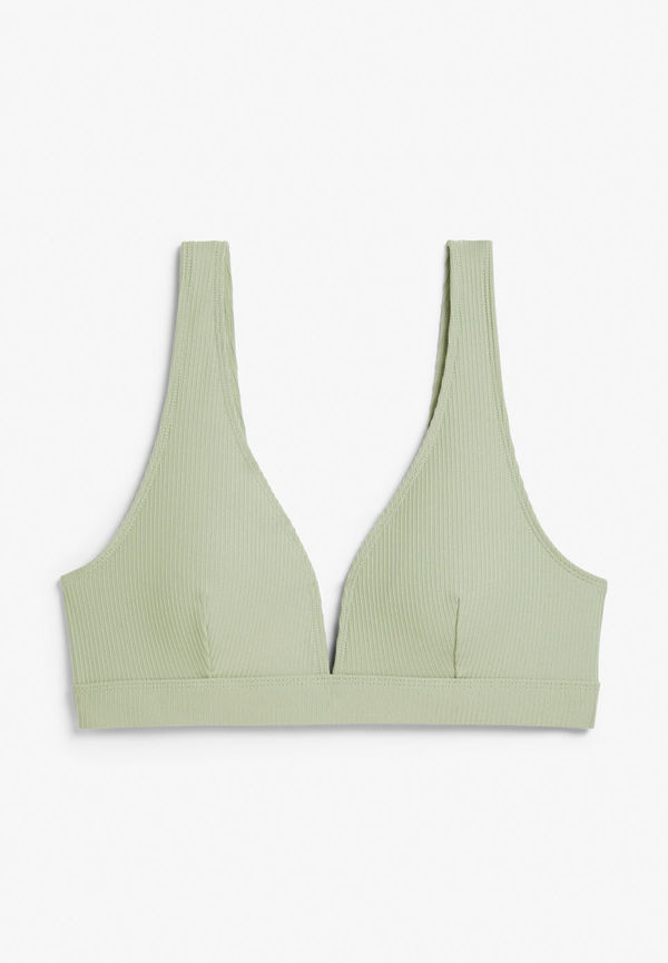 Ribbed triangle bikini top - Green