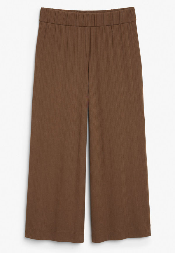 Ribbed wide leg trousers - Beige