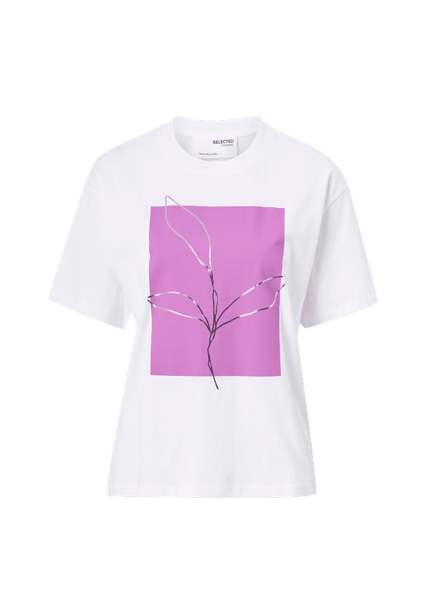 Selected FEMME - Topp slfManda SS Printed Tee - Vit