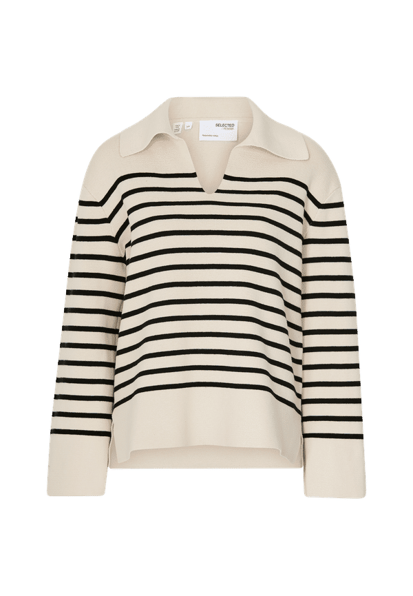 Selected FEMME - Tröja slfLiva LS Knit V-neck - Beige
