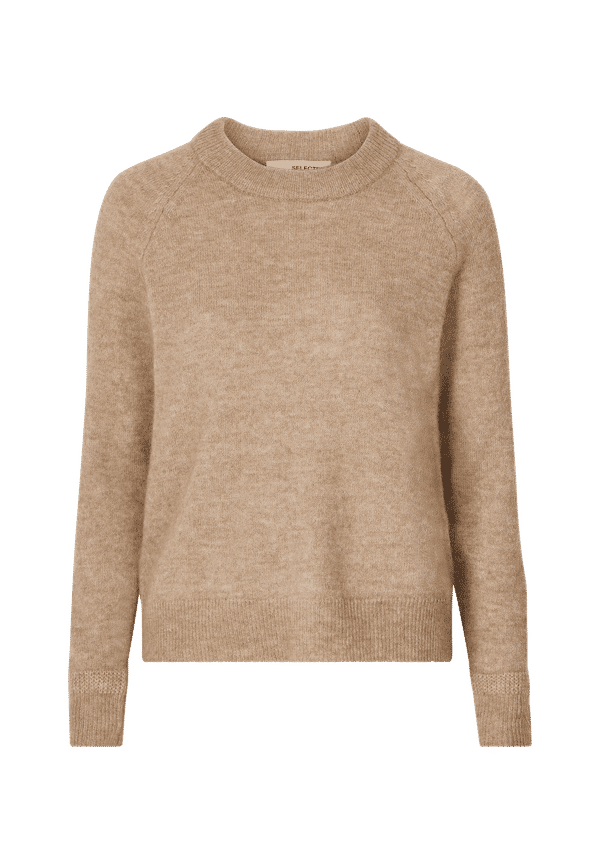 Selected FEMME - Tröja slfLulu LS Knit O-neck - Brun