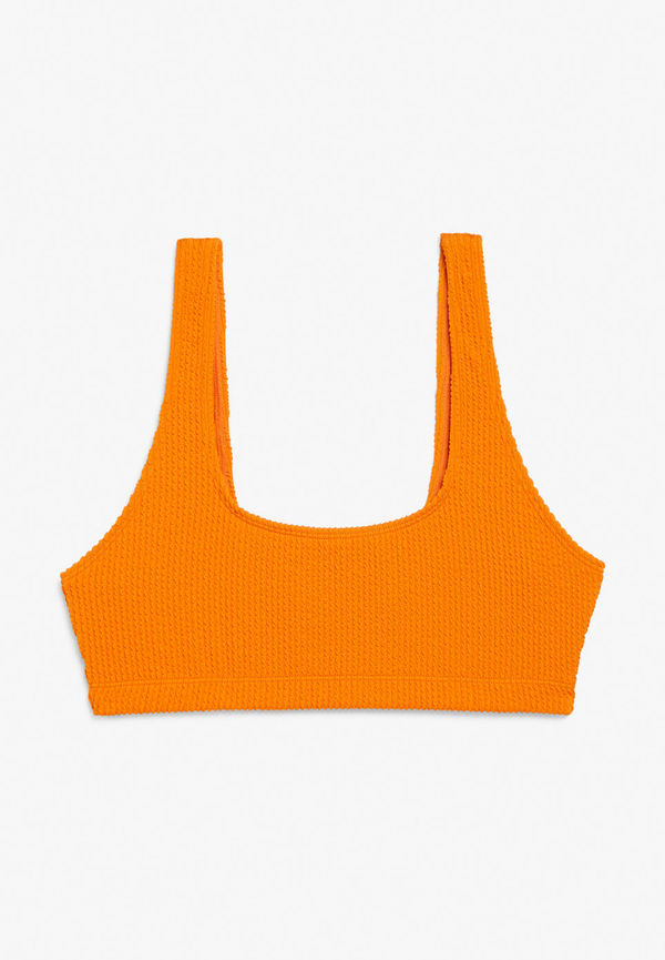 Shirred scoop neck bikini top - Orange