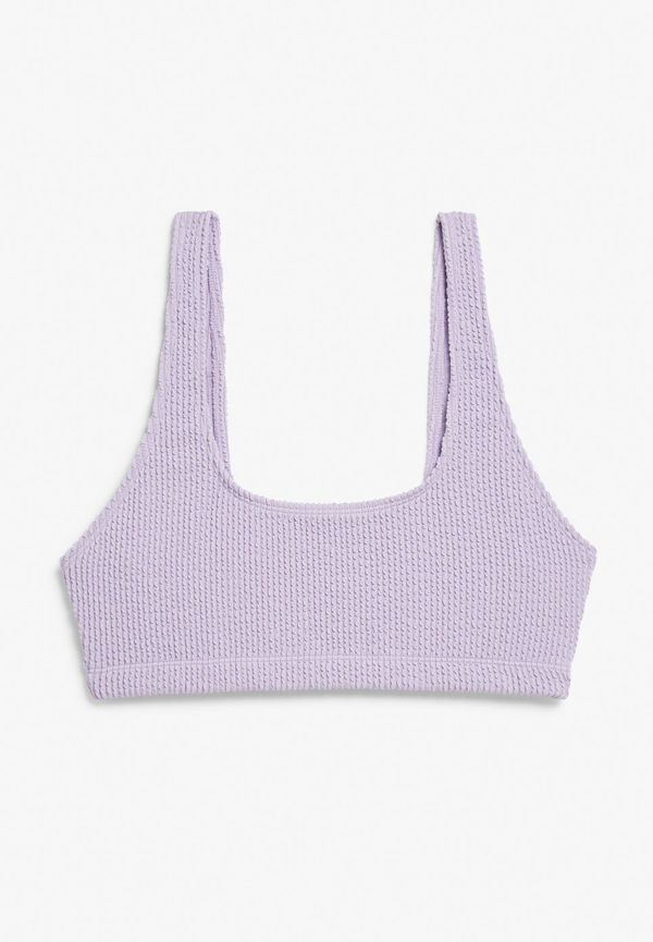 Shirred scoop neck bikini top - Purple