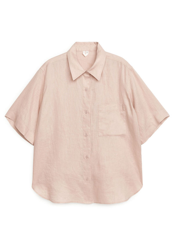 Short-Sleeved Linen Shirt - Orange