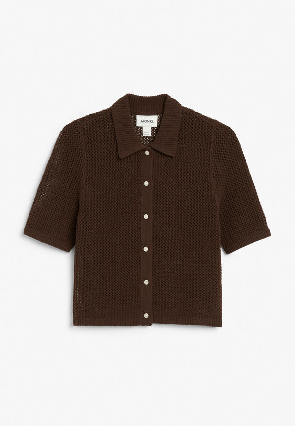 Short sleeved crochet top - Brown