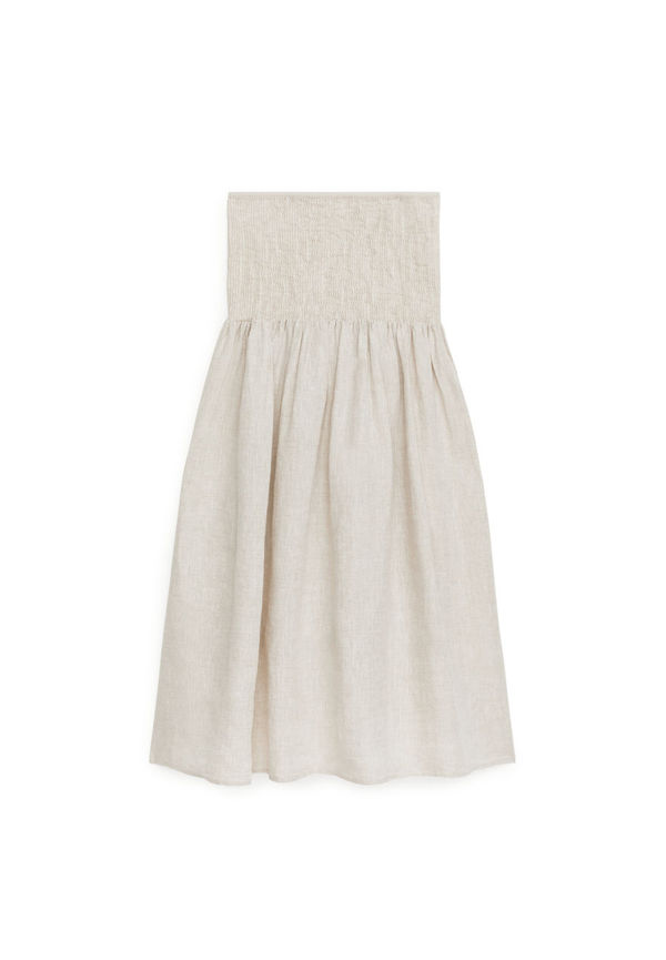 Smocked Linen Skirt - Beige