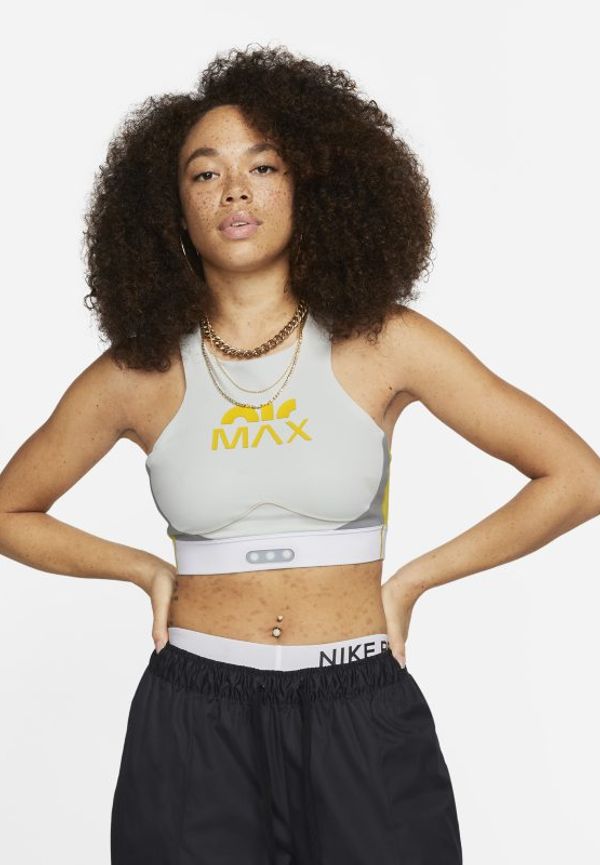 Sport-BH Nike Dri-FIT Swoosh Air Max med mediumstöd, tunt foder och utskärningar för kvinnor - Grå