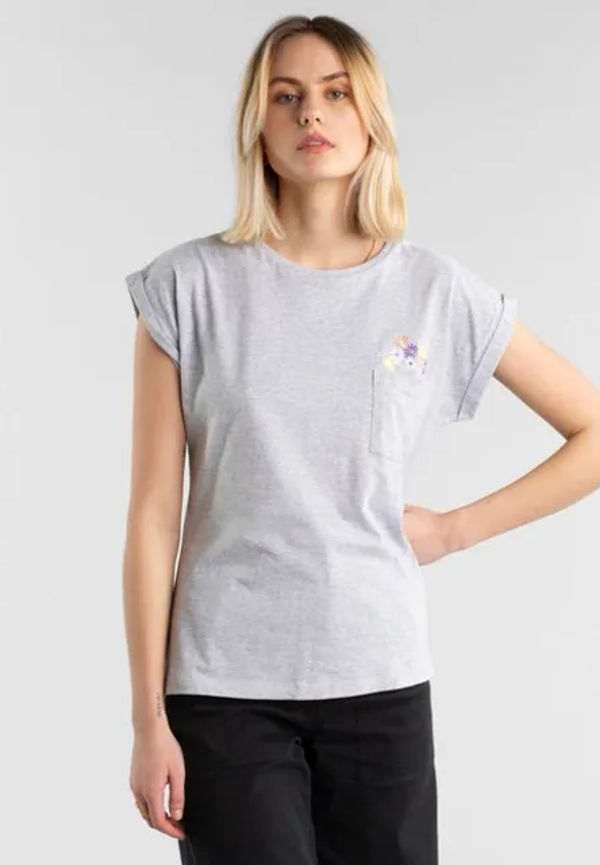 T-shirt Visby Flower Pocket Grey Melange