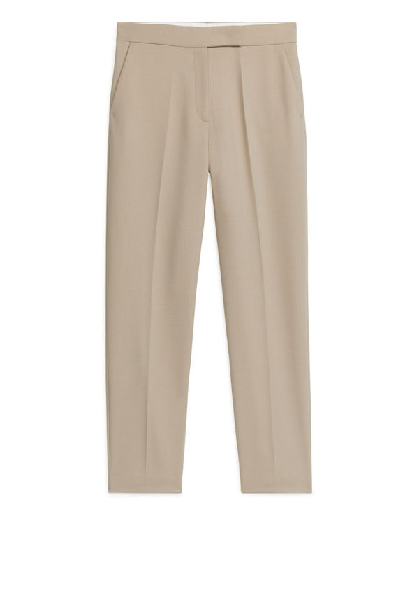 Tapered Wool Blend Trousers - Beige