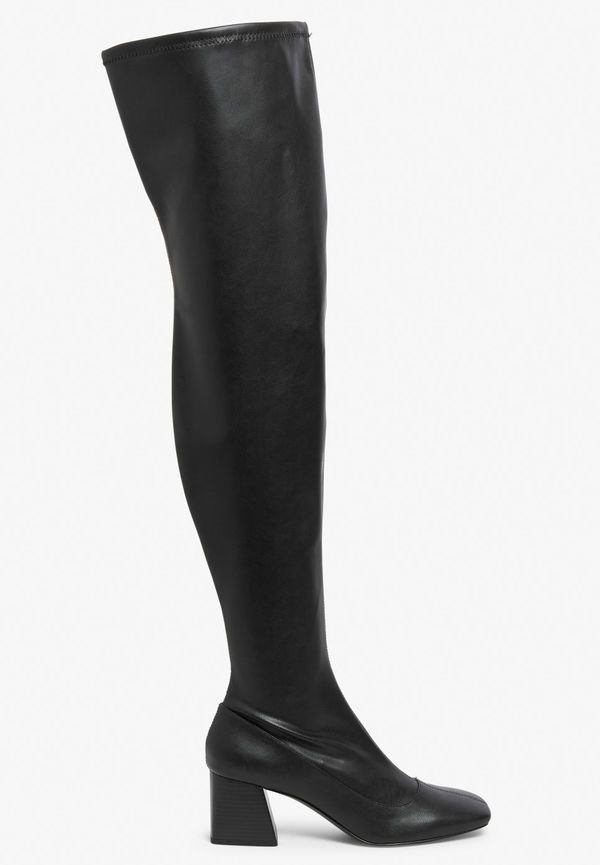 Thigh-high faux leather boots - Black