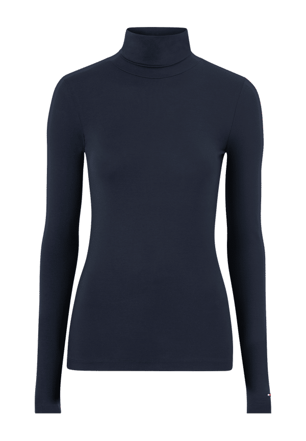 Tommy Hilfiger - Topp Skinny Viscose Roll Top LS - Blå