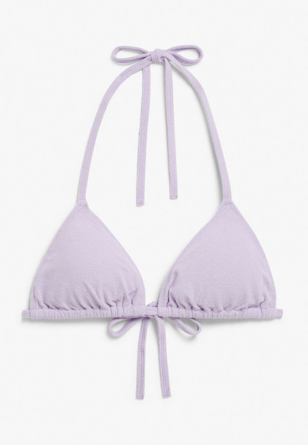 Towelling triangle bikini top - Purple