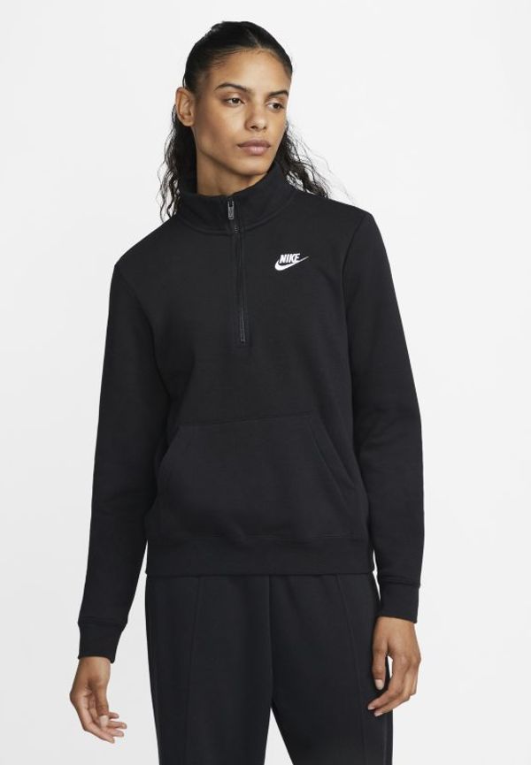 Tröja Nike Sportswear Club Fleece med halv dragkedja för kvinnor - Svart