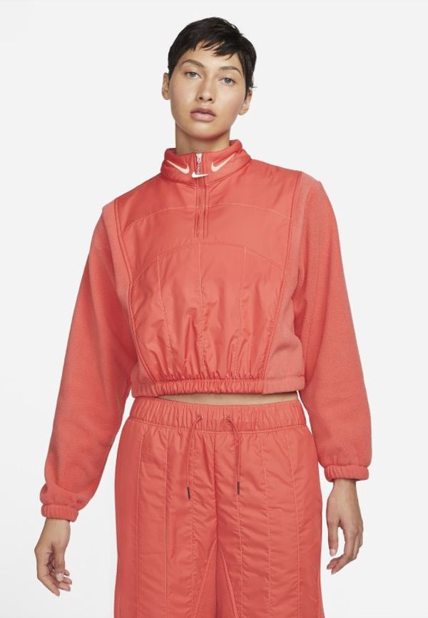 Tröja Nike Sportswear Swoosh Easy Plush med kvartslång dragkedja för kvinnor - Röd