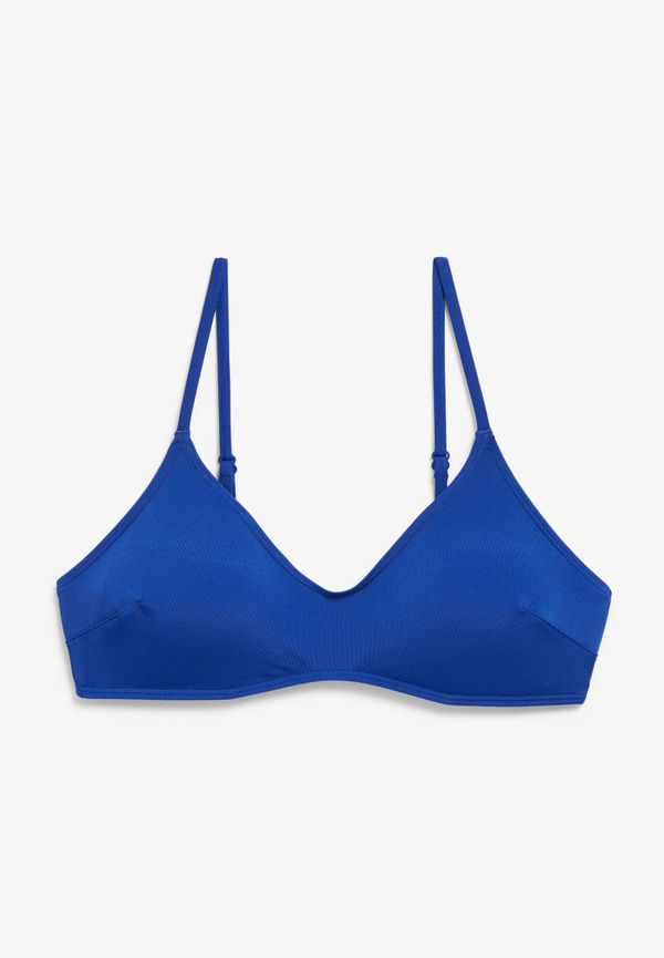 V-neck wire free bikini bra - Blue