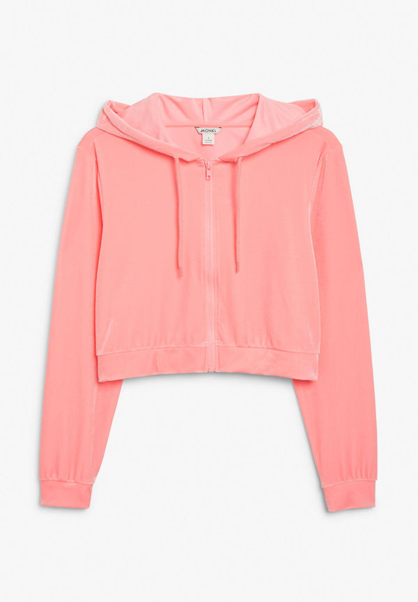 Velvet cropped zip-up hoodie - Pink