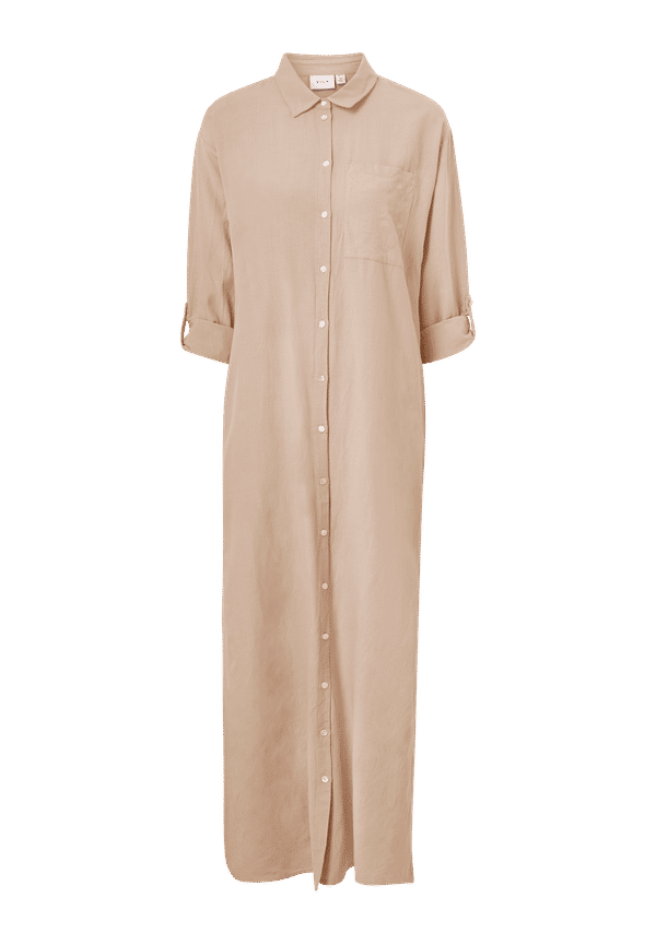 Vila - Maxiklänning viPrisilla L/S Ancle Shirt Dress - Beige