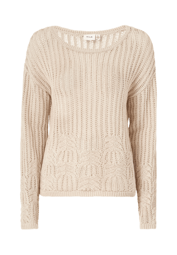 Vila - Tröja viLelas Detail O-neck L/S Knit Top - Beige