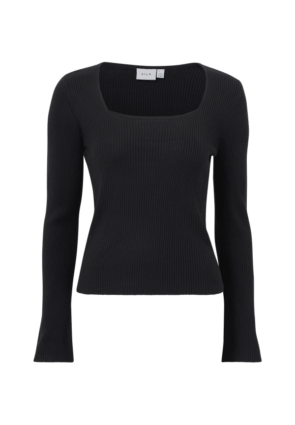 Vila - Tröja viPopsa Squareneck L/S Knit Top - Svart