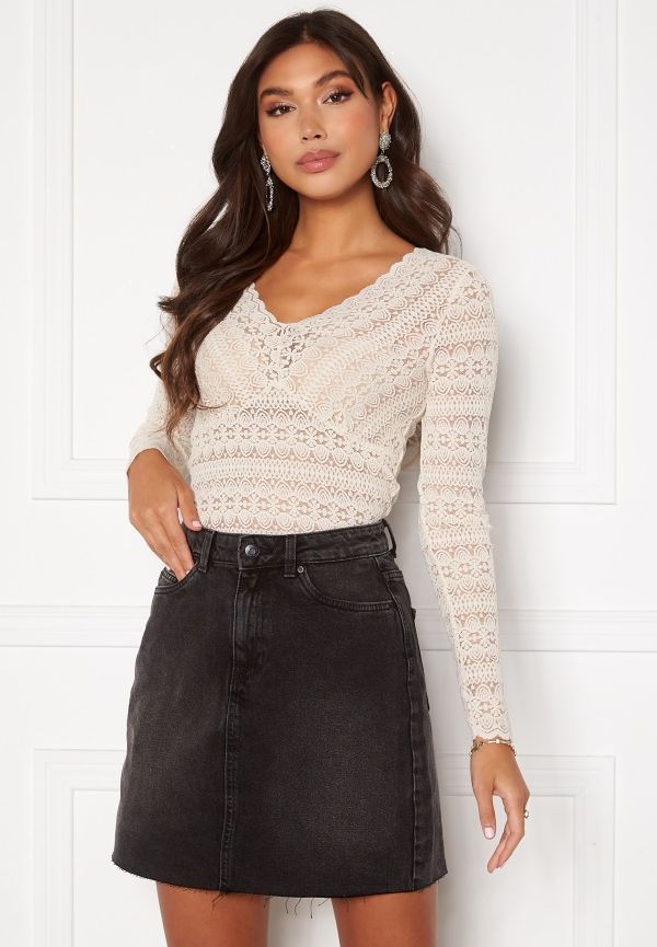 VILA Chikka V-Neck L/S Lace Top Birch L