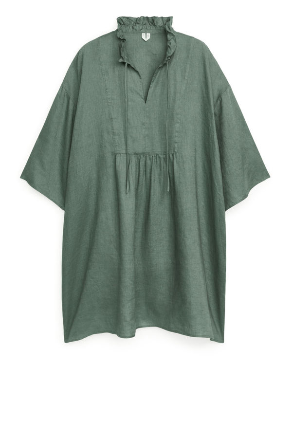 Wide-Fit Linen Dress - Green