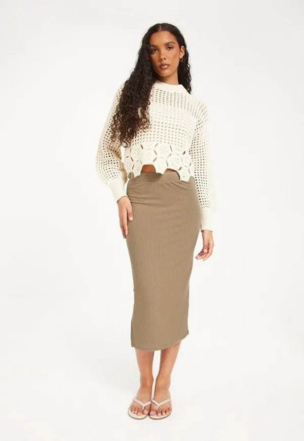 Pieces Pckylie Mw Midi Skirt Noos Midikjolar Silver Mink