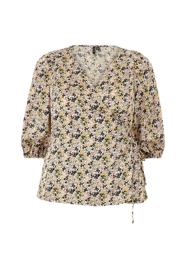 Vero Moda Curve - Omlottblus vmMinti 3/4 Wrap Blouse - Natur