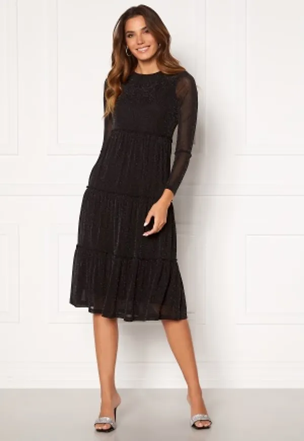 Happy Holly Emilia Glitter flounce dress Black / Silver 40/42