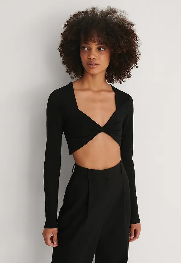 NA-KD Trend Recycled Croppad Topp Med Vriden Detalj - Black