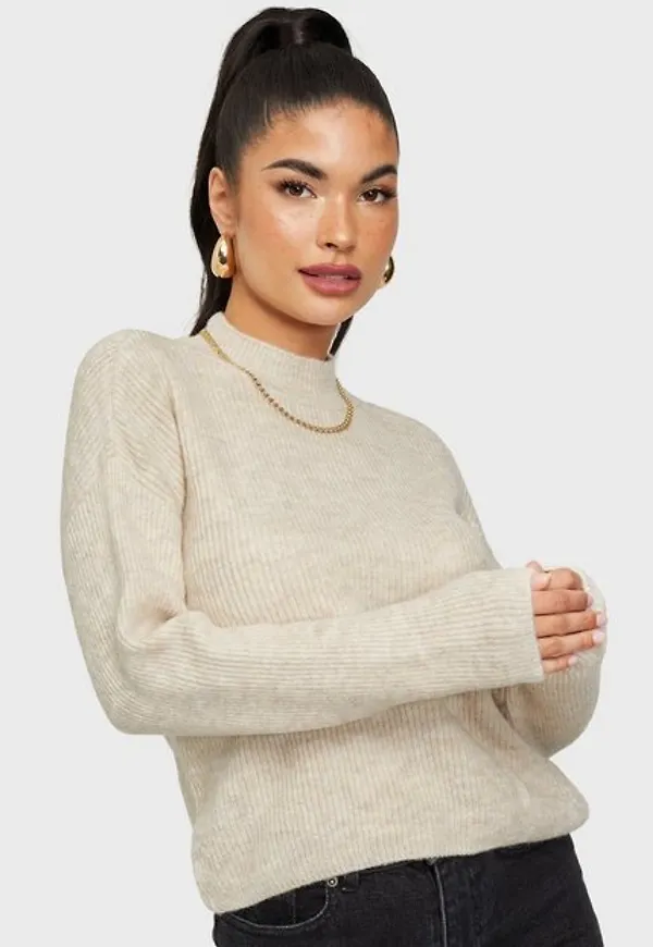 Vero Moda Vmolina Ls Highneck Blouse Noos Stickade tröjor Birch Melange