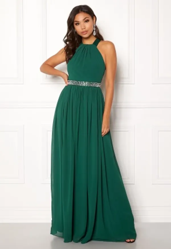 Goddiva Halterneck Chiffon Maxi Dress Green XS (UK8)