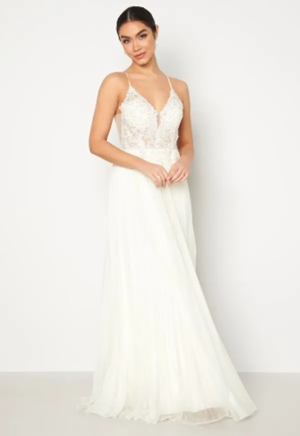 Christian Koehlert Maxi Glitter Plisse Dress Ivory 38