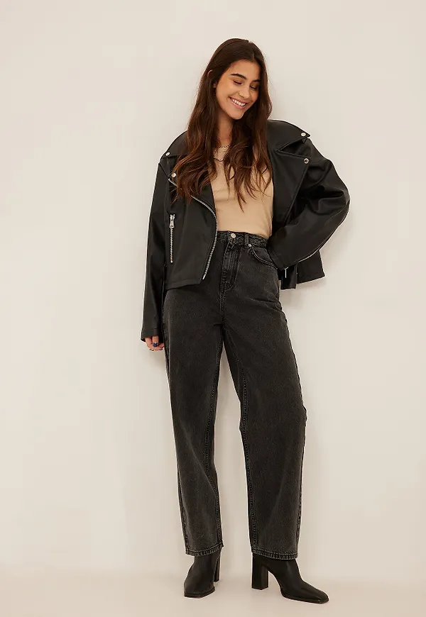 NA-KD Trend Barell jeans med vida ben - Grey