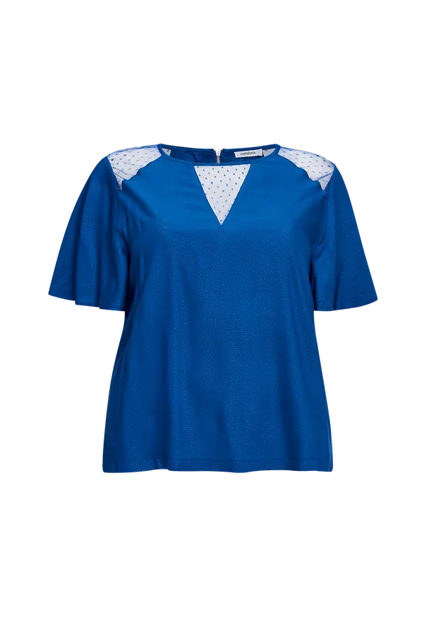 La Redoute - Blus med rund halsringning och detaljer i nätmaterial - Blå