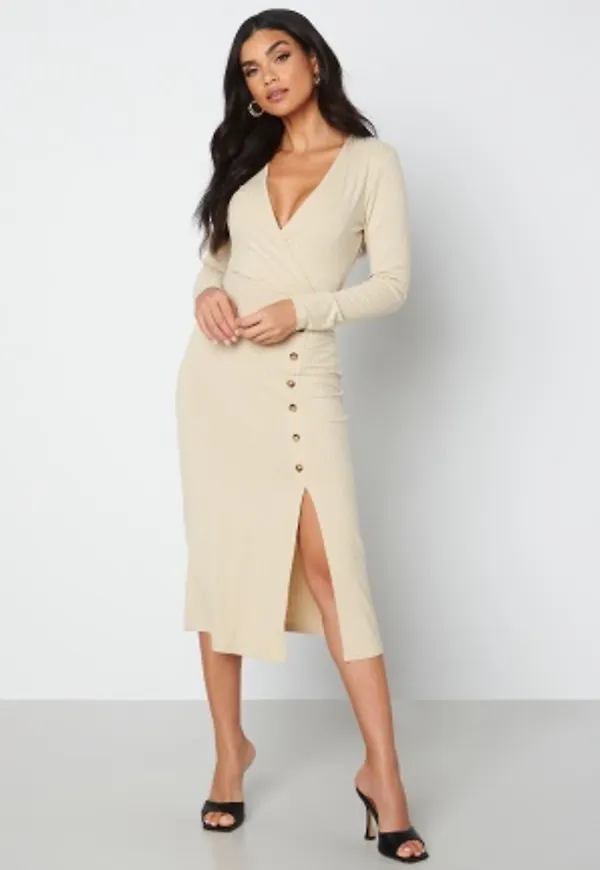 BUBBLEROOM Rose long sleeve button dress Beige XS