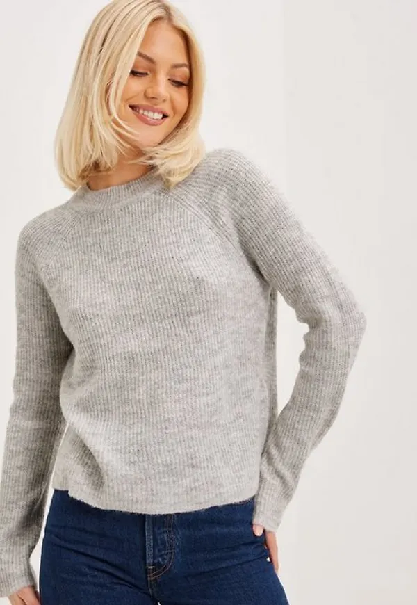 Pieces Pcellen Ls O-Neck Knit Noos Bc Stickade tröjor Light Grey Melange