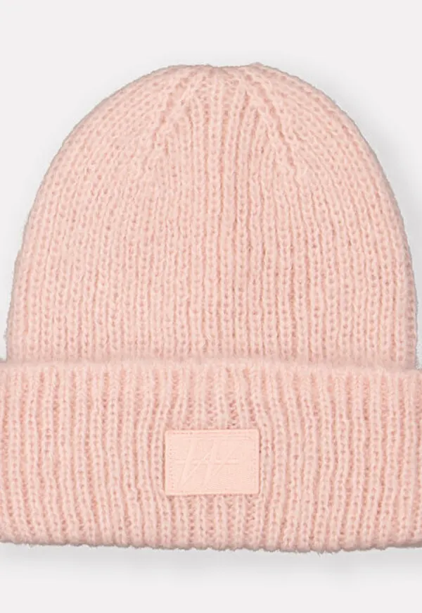 Borstad, stickad beanie med logga