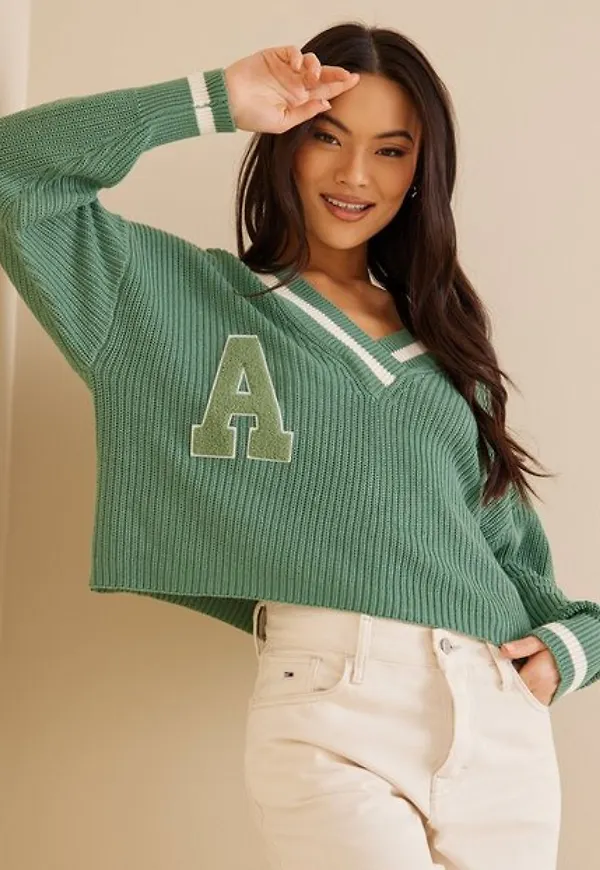 Only Onlcoleen L/S V-Neck Pullover Knt Stickade tröjor Creme De Menthe W. Cloud Dancer
