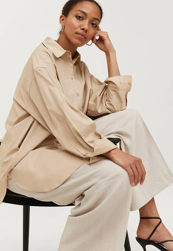 Second Female - Långskjorta Larkin Oversized Shirt - Beige