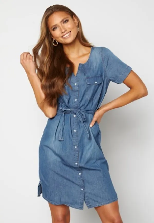 JDY Saint Life S/S Button-Down Dress Medium Blue Denim 34