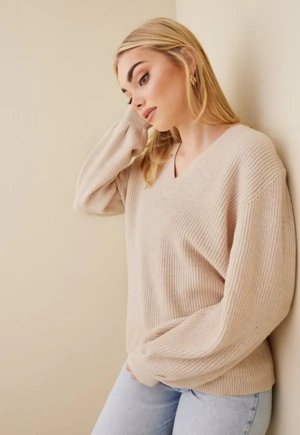 Object Collectors Item Objmalena L/S Knit Pullover Noos Stickade tröjor Sandshell Melange Col